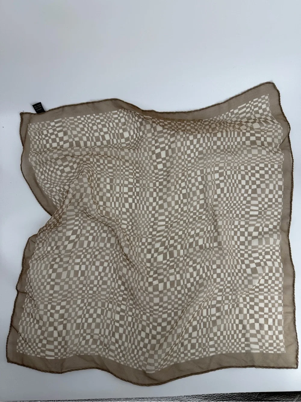 Echo Vintage 100% Silk Scarf Square Made in Italy Geometric Checkered Tan Brown